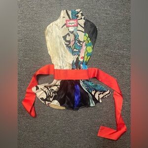 Vintage Meghan Geisha Print top with Red Sash Sz.4